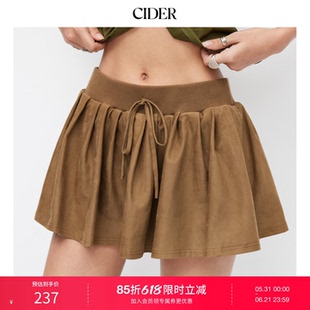 CIDER春秋女装麂皮低腰系带褶边迷你半身裙114756674