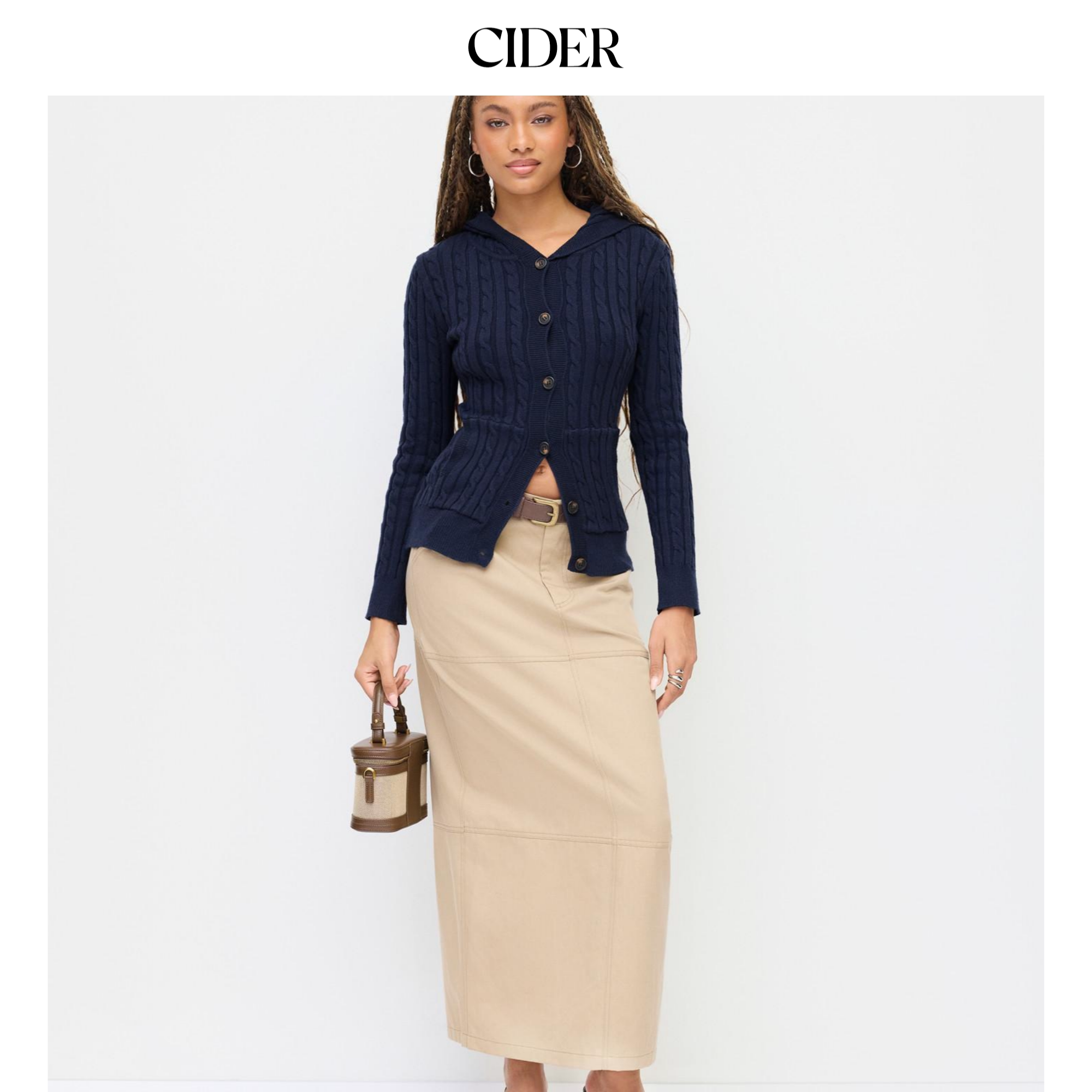 CIDER秋冬新品女装麻花针织连帽长袖开衫114818639