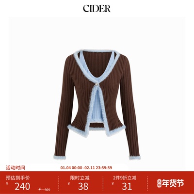 CIDER 春秋女装针织V领双色仿羽毛长袖毛衣114824452