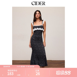CIDER2026春季新品碎花蕾丝拼接荷叶袖鱼尾长连衣裙115387402