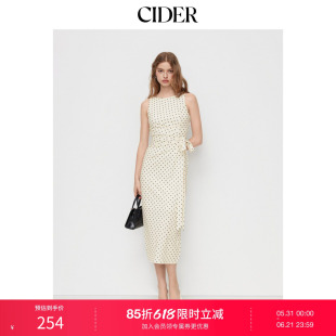 CIDER2026春季新品波点船领系带开叉长连衣裙114849721