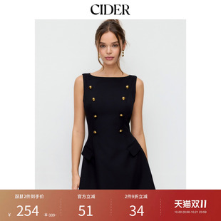 CIDER秋季新品船领拿破仑金属装饰A字迷你连衣裙115539704