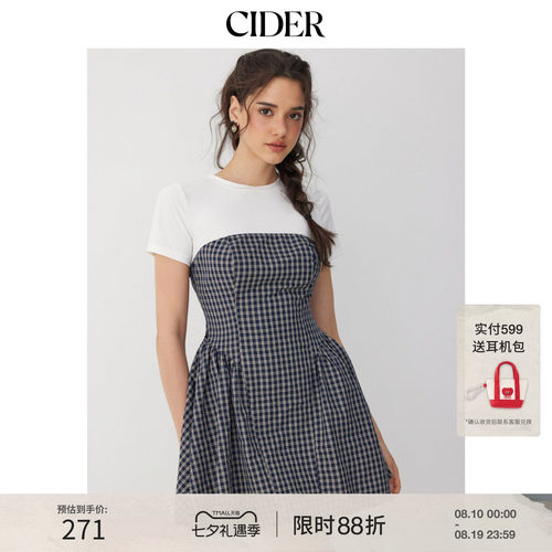 CIDER2026夏季新品棉混纺短袖抽绳A字迷你连衣裙115536289