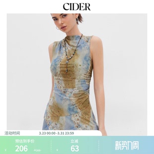 CIDER扎染碎花裙设计高级感网纱薄纱连衣裙114442034