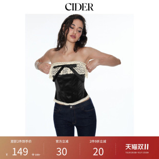 CIDER2026秋季新品缎面蕾丝拼接无肩带蝴蝶结系带上衣115218994