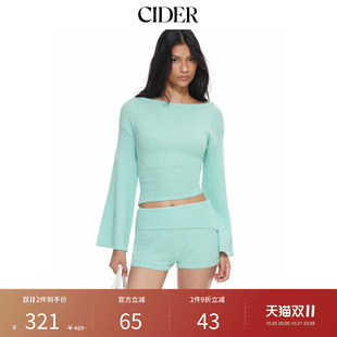 CIDER2026秋季新品针织船领喇叭袖上衣&低腰短裤套装115804594