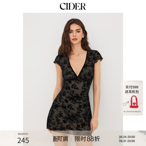 CIDER2026夏季新品网纱V领碎花蝴蝶结迷你连衣裙114355287