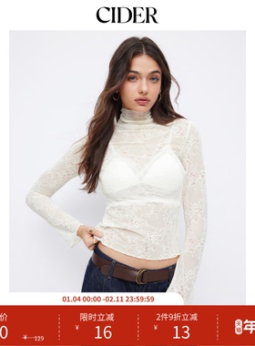CIDER蕾丝高领长袖荷叶边上衣114975035
