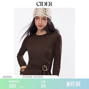 饰长袖 圆领抽褶金属装 T恤114843892 女装 CIDER春秋新品