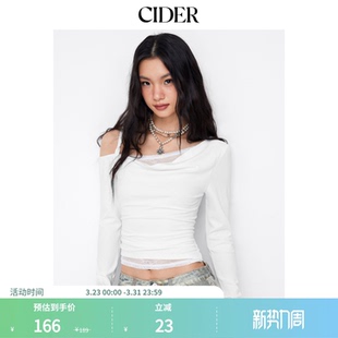CIDER美式不对称领口长袖蕾丝褶皱上衣114993948
