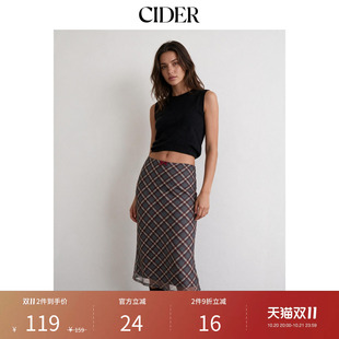CIDER2026秋季新品雪纺中腰格纹蝴蝶结鱼尾中长半身裙115485614