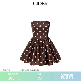 CIDER波点荷叶边蝴蝶结抽褶少女甜美抹胸连衣裙约会年会114766133