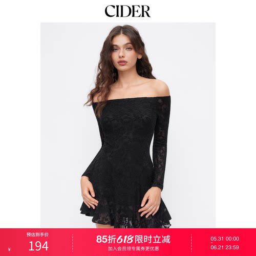 CIDER棉质混纺蕾丝露肩碎花褶边迷你连衣裙114976434