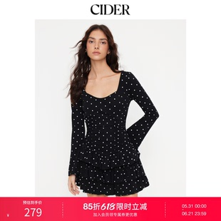 CIDER棉混纺波点爱心领灯笼袖迷你连衣裙115126567