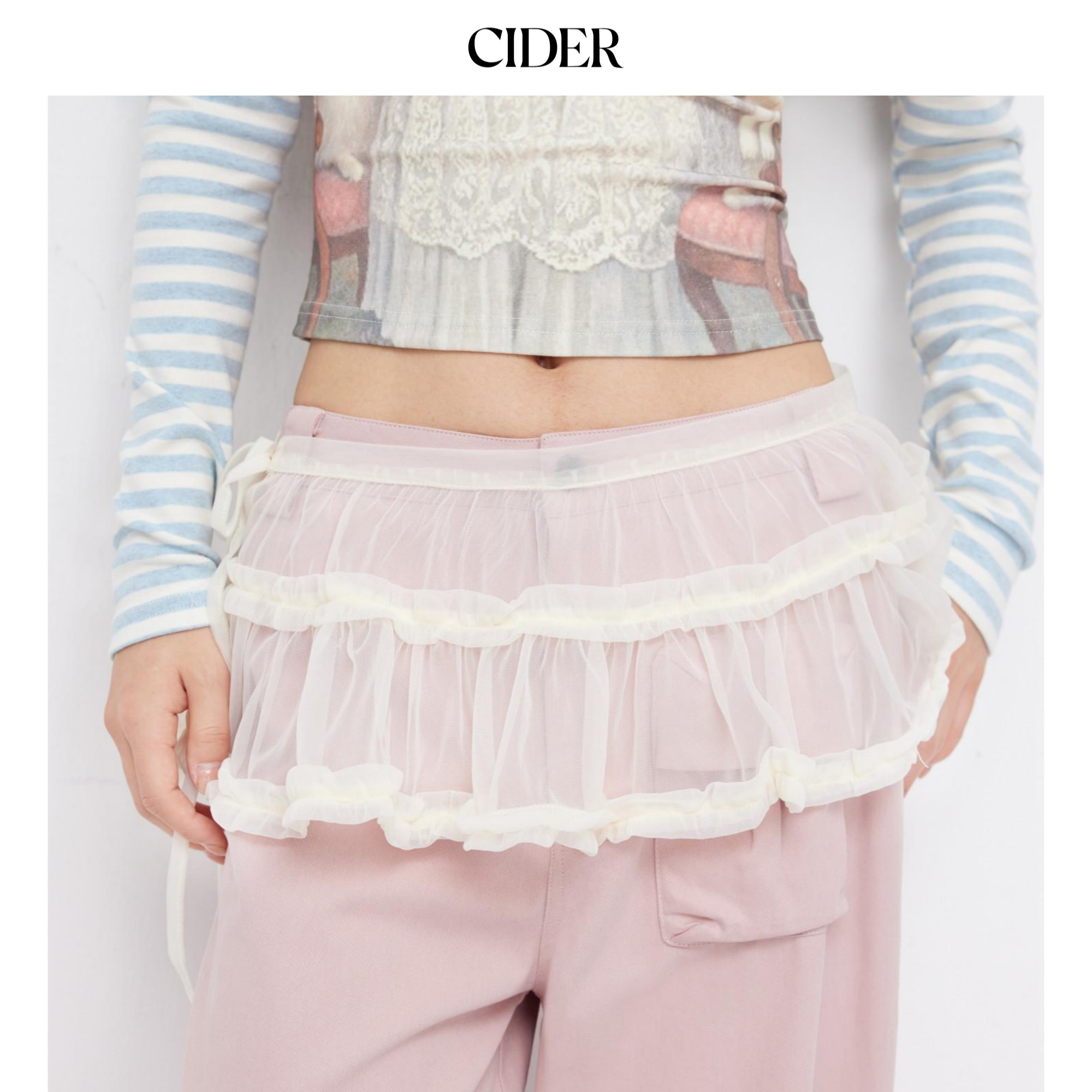 CIDER 网纱低腰荷叶边多层系带超迷你半身裙114841574