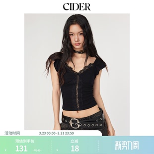 棉质V领蕾丝边无袖 女装 T恤上衣114429854 新品 CIDER夏季