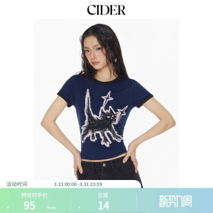CIDER少女风可爱趣味猫咪印花体恤圆领短袖 T恤114422766