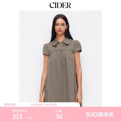 CIDER彼得潘娃娃领美式复古格子短袖针织波点连衣裙114967589