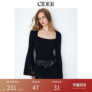 CIDER2026秋季新品针织方领喇叭袖破洞A字迷你连衣裙115739300