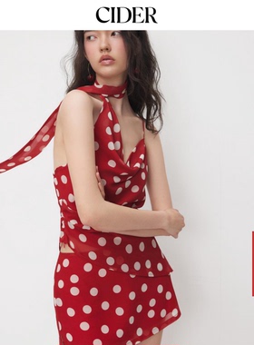 CIDER荡领波点飘带设计吊带上衣半身裙套装114686460