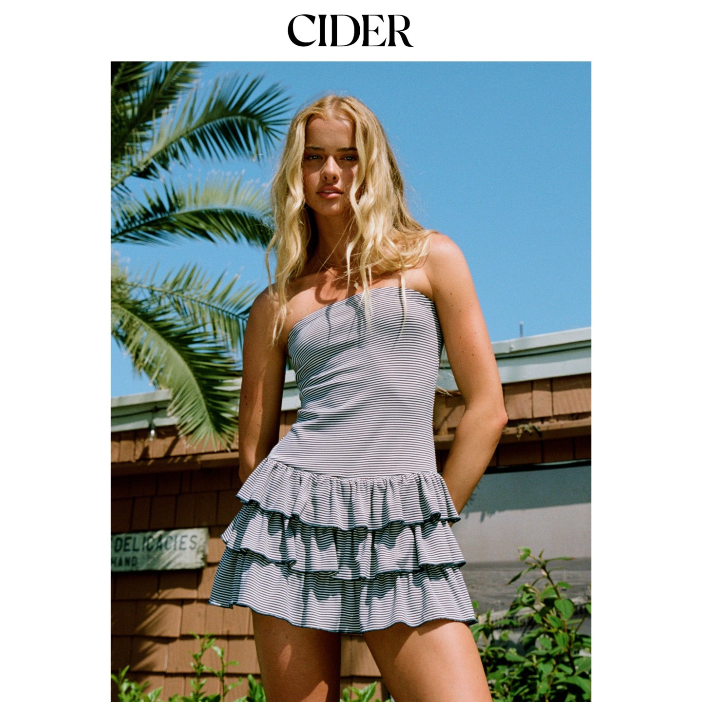 CIDER2026早秋季新品条纹抹胸荷叶边迷你连衣裙115413784图片