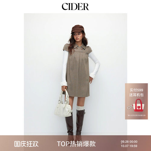 CIDER彼得潘娃娃领美式显瘦复古格子波点连衣裙114967589