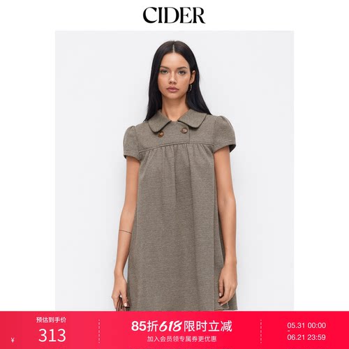 CIDER彼得潘娃娃领美式复古格子波点连衣裙114967589
