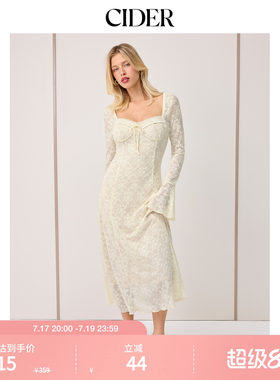 CIDER春秋新品女装蕾丝心领喇叭袖长连衣裙114845295