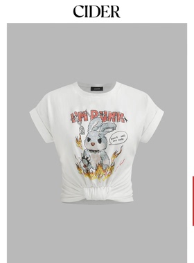 CIDER朋克风T恤音乐节穿搭兔子印花圆领上衣109246853