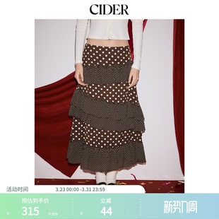 CIDER波点拼接荷叶边压褶长裙蛋糕裙半身裙114750476 明星同款