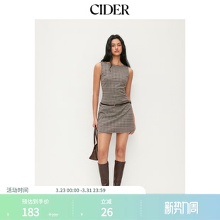 CIDER圆领格纹A字迷你连衣裙 115096101 带腰带