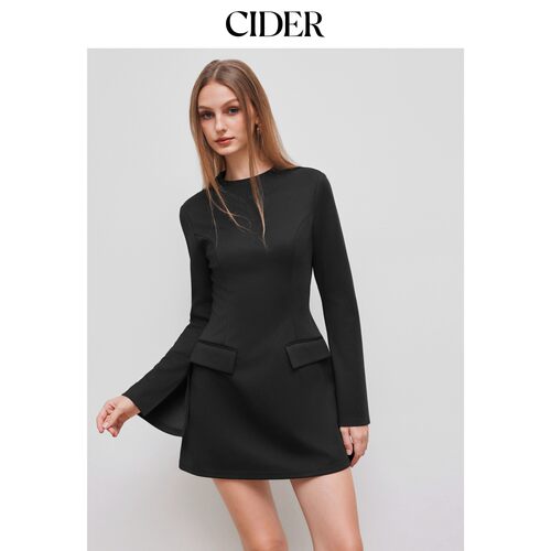 CIDER2026秋季新品高领纯色长袖迷你连衣裙113941219