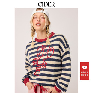 CIDER 毛衣高级针织条纹龙虾印花镶边宽松上衣114780619