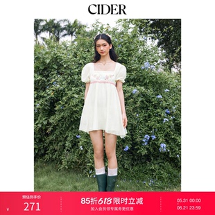 CIDER毕业季穿搭｜立体碎花刺绣方领泡泡袖迷你连衣裙115416308