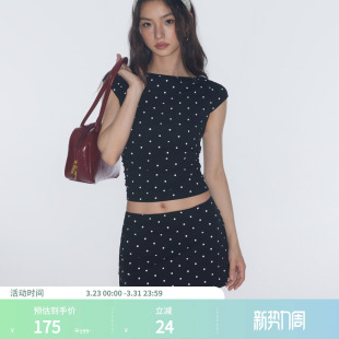 CIDER棉船领波点褶皱圆领短袖 114527656 T恤搭配短裙裤