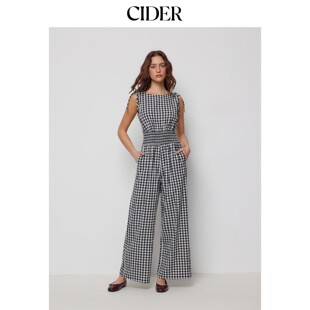 115146570 棉质格纹船领束腰阔腿连身裤 CIDER2026春季 新品