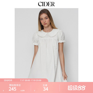 CIDER毕业季穿搭彼得潘翻领泡泡袖蕾丝边迷你连衣裙115340345