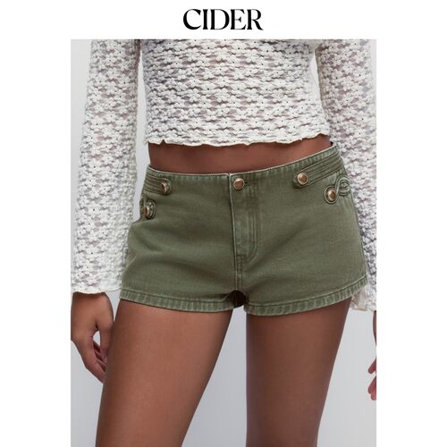 CIDER2026秋季新品拿破仑低腰纽扣紧身牛仔超短裤115529170