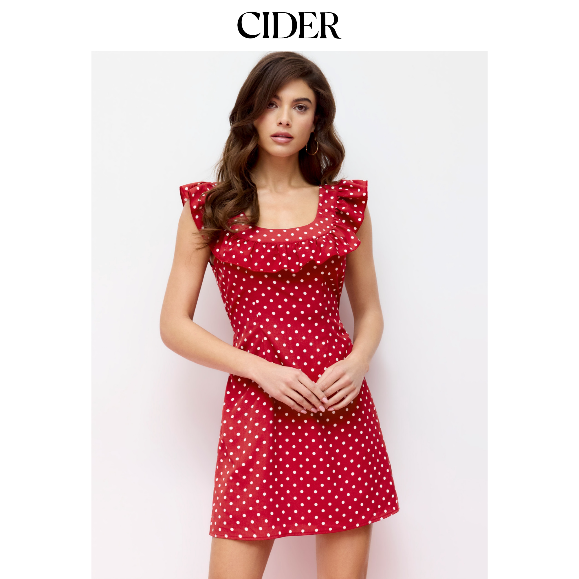 【明星同款】CIDER波点U领荷叶边A字迷你连衣裙115139583图片