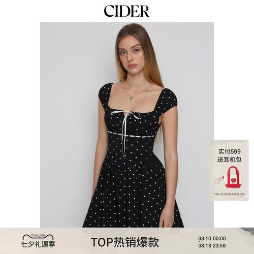 CIDER2026夏季新品棉混纺波点方领蝴蝶结A字迷你连衣裙115435284