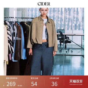 CIDER春秋女装翻毛皮翻领长袖拉链宽松夹克114827557