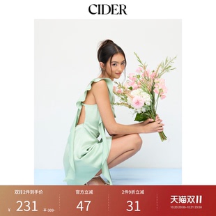 CIDER缎面桃心领荷叶边露背迷你连衣裙114793420