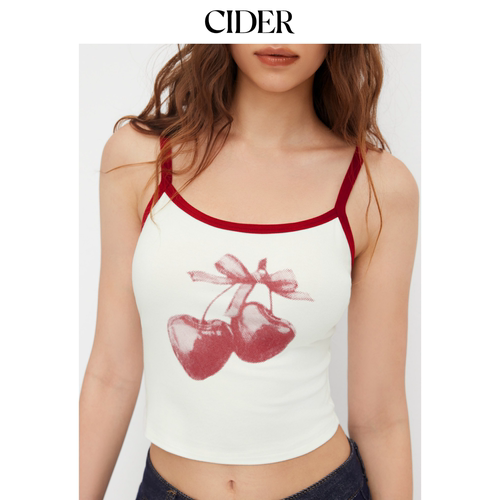 【明星同款】CIDER夏季樱桃印花撞色镶边短款吊带上衣114722795