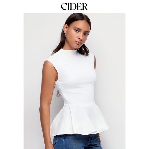 CIDER2026秋季新品棉混纺高领荷叶边鱼尾裙摆上衣115728130