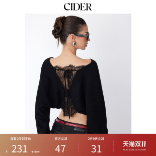 CIDER2026秋季新品船领长袖蕾丝拼接系带短款毛衣115521487