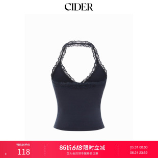 CIDER2026春季新品混棉挂脖蕾丝边修身吊带上衣115348286
