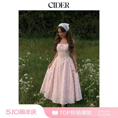 CIDER2026春季新品清新碎花系带荷叶边长连衣裙115287158