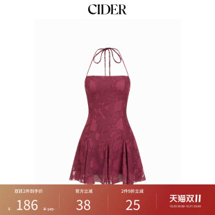 CIDER2026秋季新品雪纺碎花提花挂脖A字迷你连衣裙115803809
