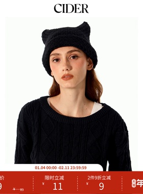 【明星同款】CIDER 帽子 猫耳卷边保暖针织帽女装112439868