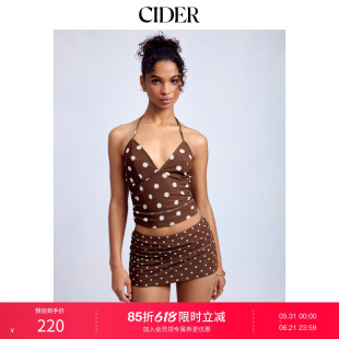 CIDER波点挂脖褶皱上衣搭配中腰迷你紧身半身裙套装115351013